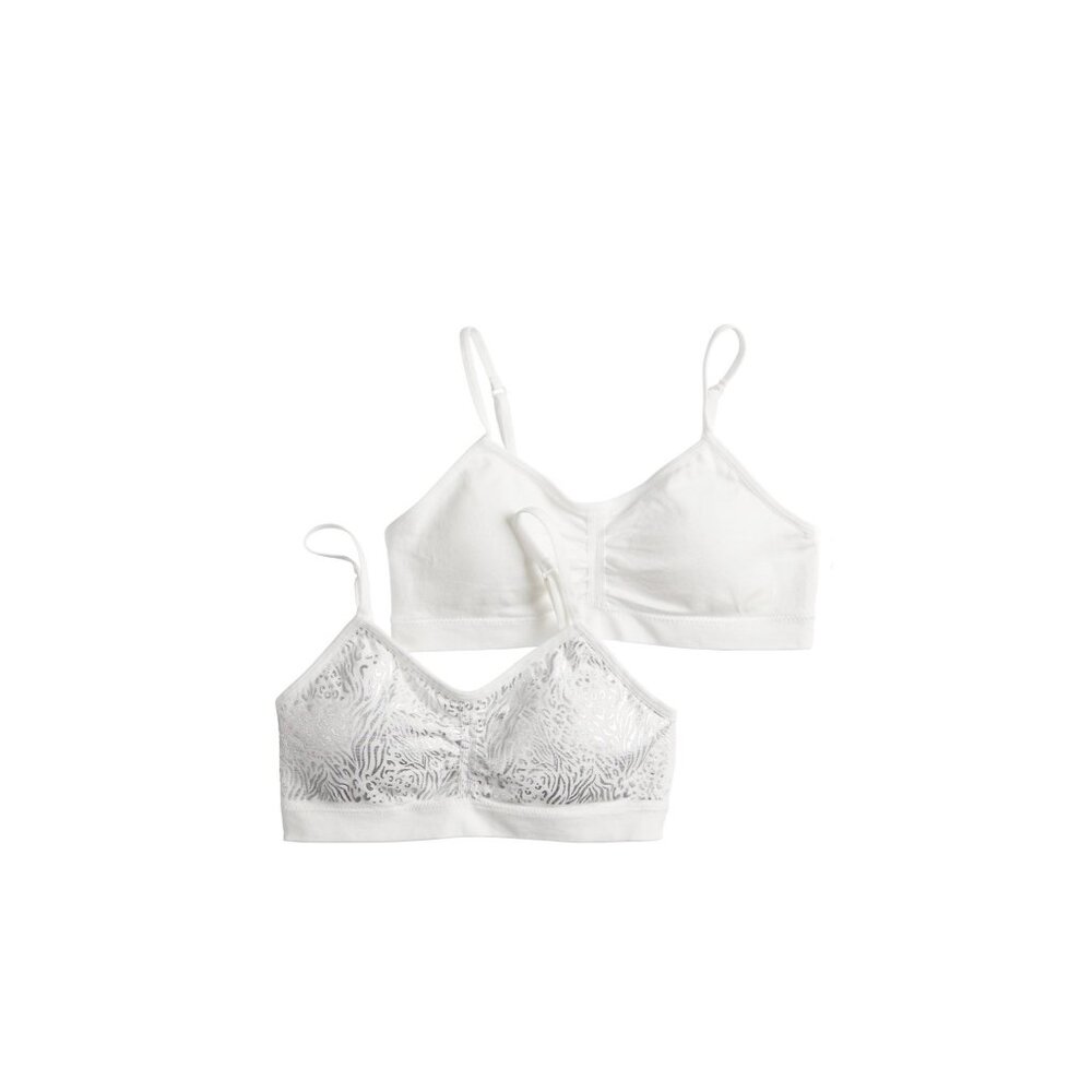 Maidendform Girl Set of 2 White Silver Graphic Training Bra Style 4350 Small